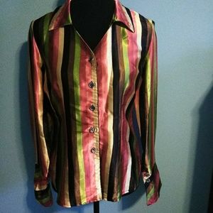 Connie Howard Striped Button Down Blouse